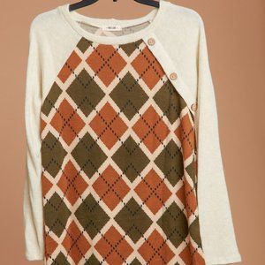 Plaid Print Button Blouse Lightweight Sweater